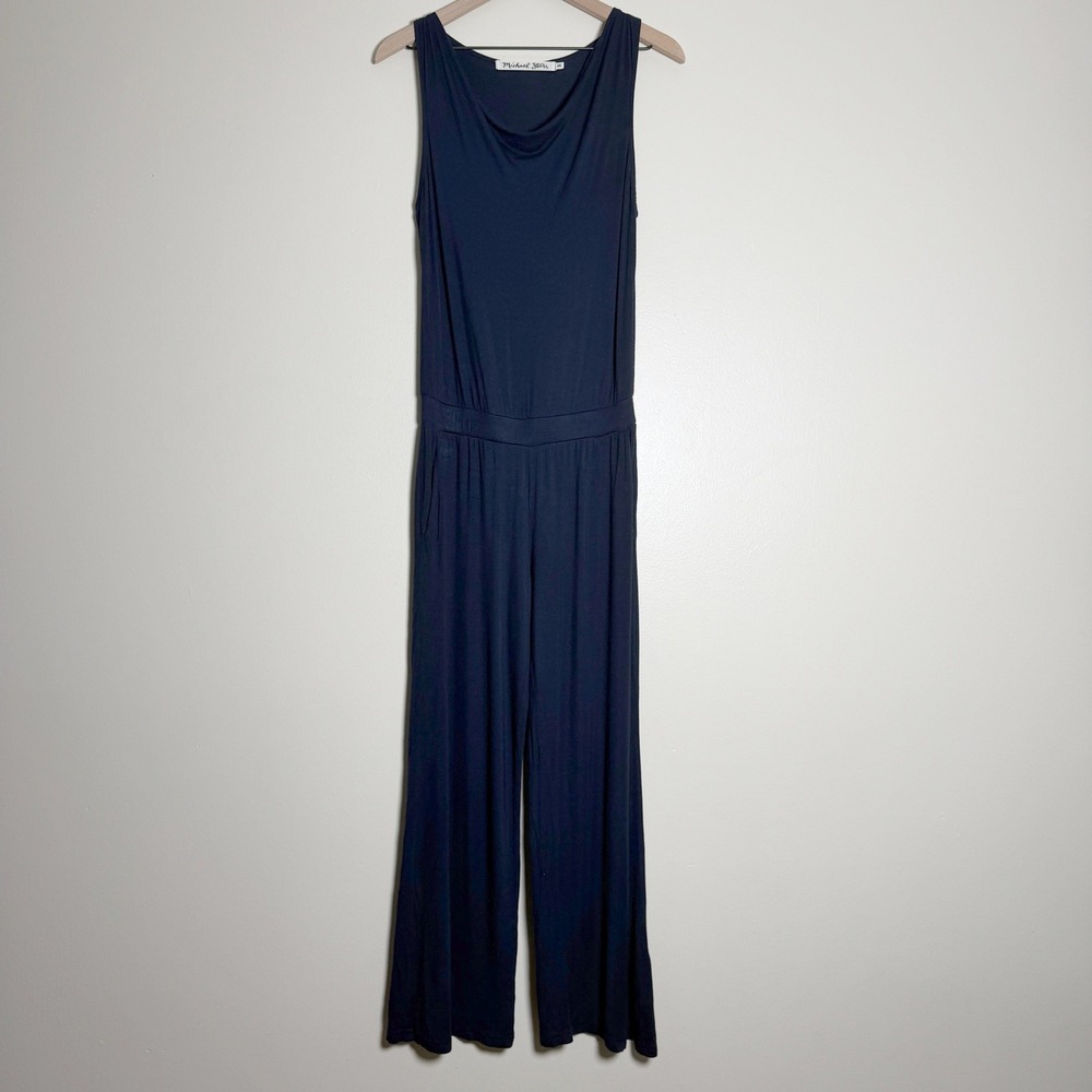 Michael Stars Womens Jumpsuit XS Navy Blue Sleeveless Cowl Neck Wide Leg Minimal